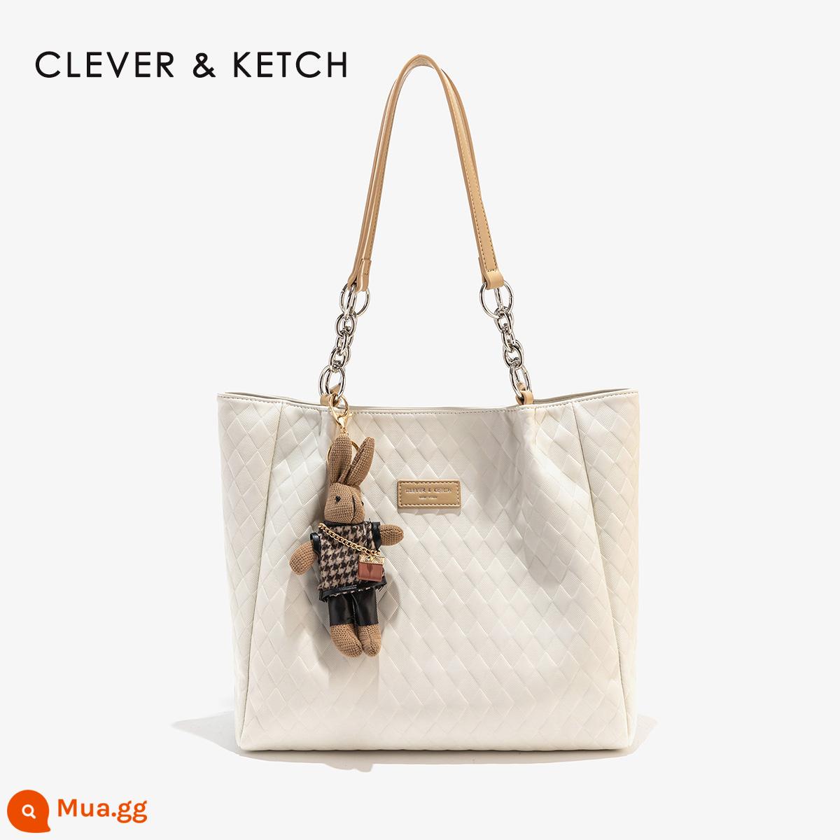 Túi Clever&Ketch 2023 túi kim cương một vai mới đi làm túi tote dung tích lớn xách tay đơn giản - Màu trắng nhạt [mặt dây chuyền thỏ]