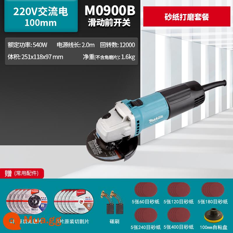 Máy mài góc Makita Nhật Bản M9509B công suất cao 100 máy mài góc nhỏ M9513 công cụ điện chính hãng - Gói đánh bóng giấy nhám M0900b công tắc trượt phía trước 540W