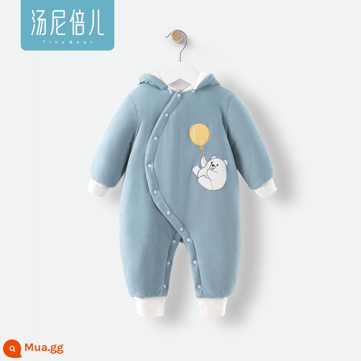 Tony Bell Cotton Quần Áo Mùa Đông Dày Cotton Áo Khoác Cho Bé Bông Đệm Áo Khoác Đệm Jumpsuit Hood Có Thể Tháo Rời - Gấu bóng nhung xanh Đức