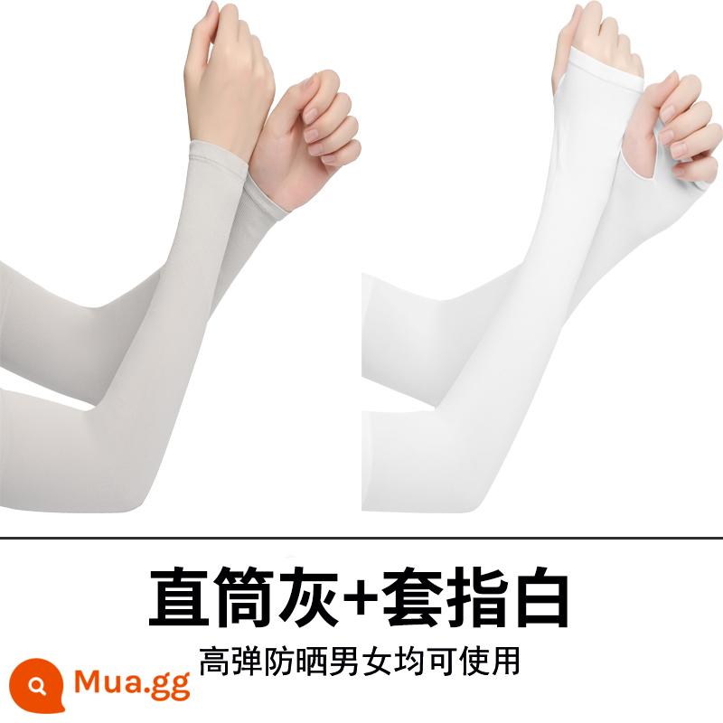 Mùa hè đen nguyên chất hình xăm kem chống nắng băng tay nam băng lụa tay nữ tia cực tím armguards đi găng tay mỏng tất - Xám thẳng + trắng ngón tay