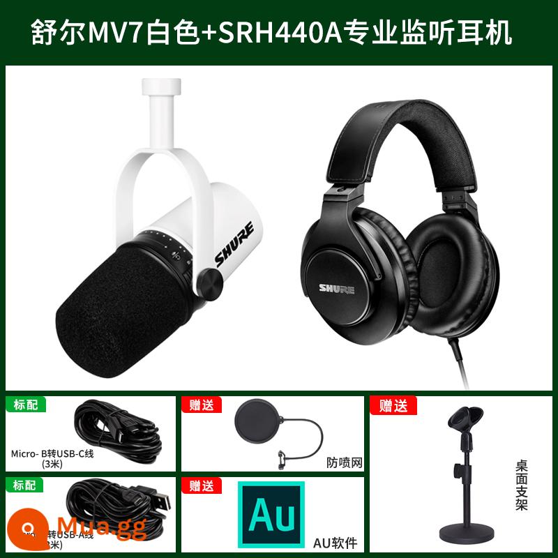 Shure Shure MV7 micro neo chuyên nghiệp máy tính bảng ghi âm trực tiếp lồng tiếng micro động USB - Gói tai nghe giám sát chuyên nghiệp MV7 White + SRH440A