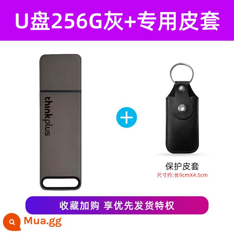 Ổ đĩa flash Lenovo 256G dung lượng lớn kim loại tốc độ cao 3.0 chính hãng máy tính trên ô tô Ổ đĩa flash USB X3 lite tùy chỉnh 128g - Bao da màu xám 256G+