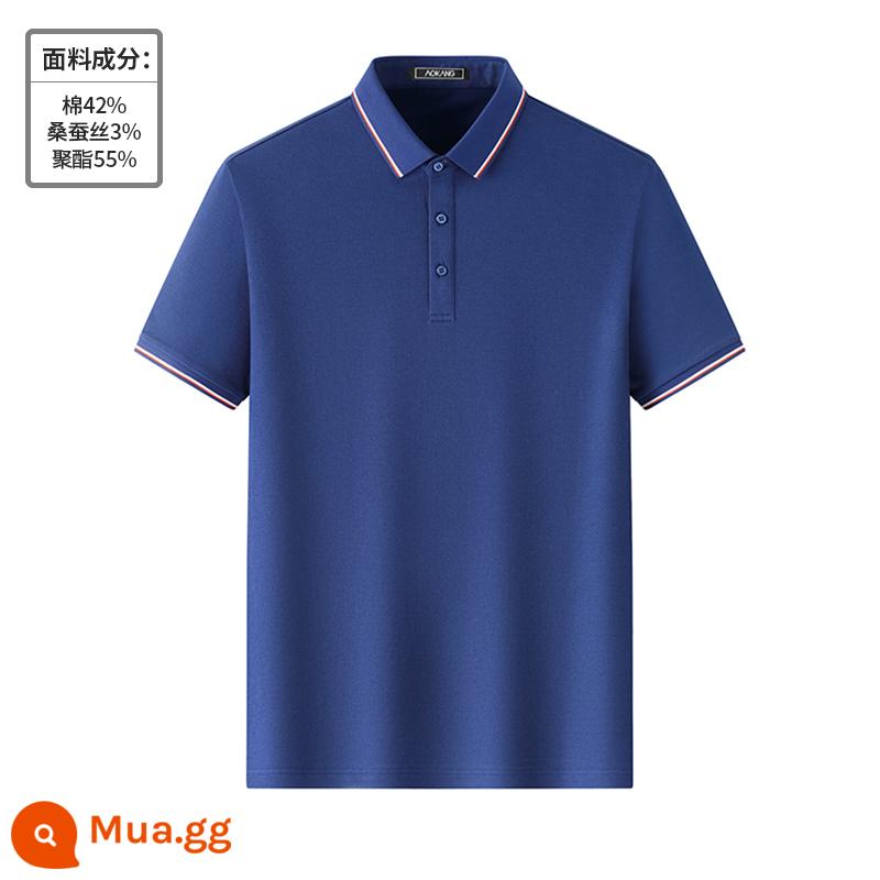 [Cotton làm bóng kháng khuẩn] Áo thun ngắn tay có ve áo Aokang dành cho nam giới trung niên với áo polo rộng rãi vào mùa hè - 6688-màu xanh denim