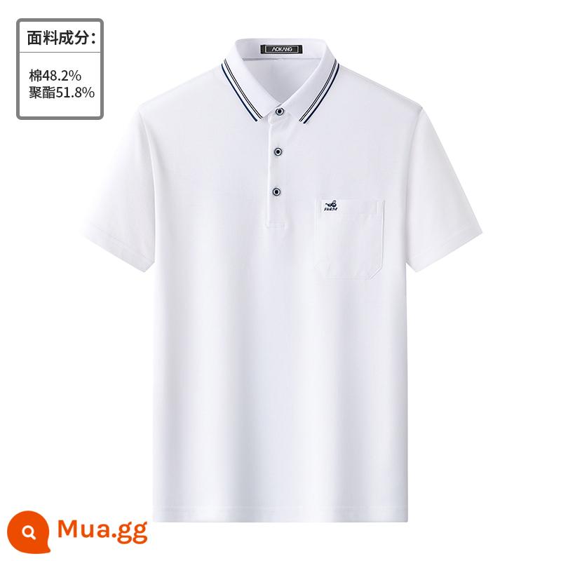 [Cotton làm bóng kháng khuẩn] Áo thun ngắn tay có ve áo Aokang dành cho nam giới trung niên với áo polo rộng rãi vào mùa hè - BW1902-màu trắng