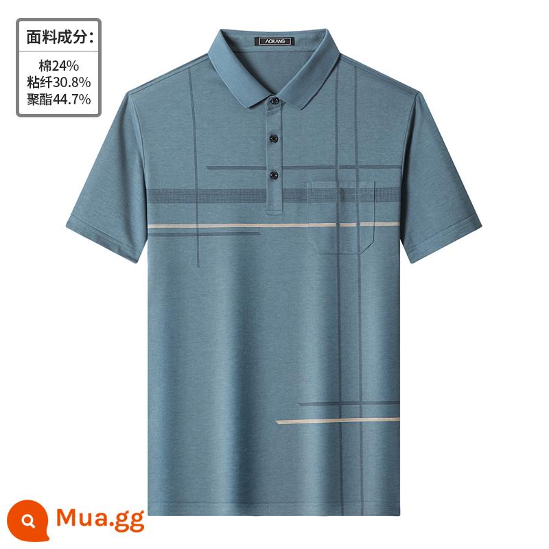 Aokang bố trung niên và cao tuổi mặc áo thun cotton đính cườm mùa hè ngắn tay có ve áo áo sơ mi nam POLO mùa hè mới - YL3135 màu xanh