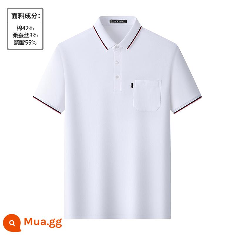 [Cotton làm bóng kháng khuẩn] Áo thun ngắn tay có ve áo Aokang dành cho nam giới trung niên với áo polo rộng rãi vào mùa hè - 9927-trắng