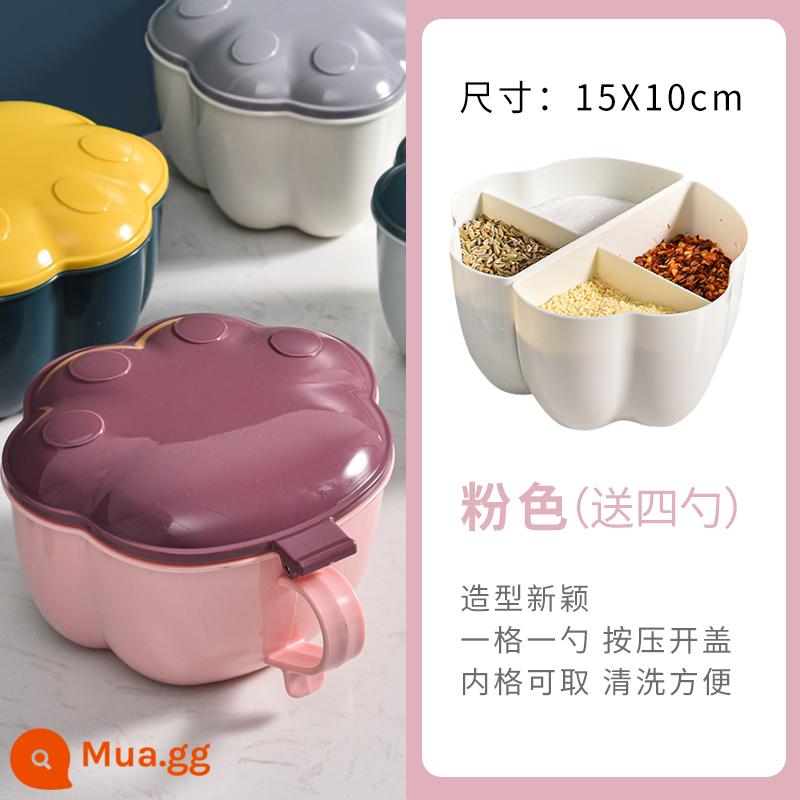 Tang mofang Hộp gia vị kết hợp bộ bốn -in -one Kitchen cung cấp bể muối hộ gia đình Daquan - Kiểu móng vuốt mèo nổi tiếng trên Internet (bốn lưới màu hồng)