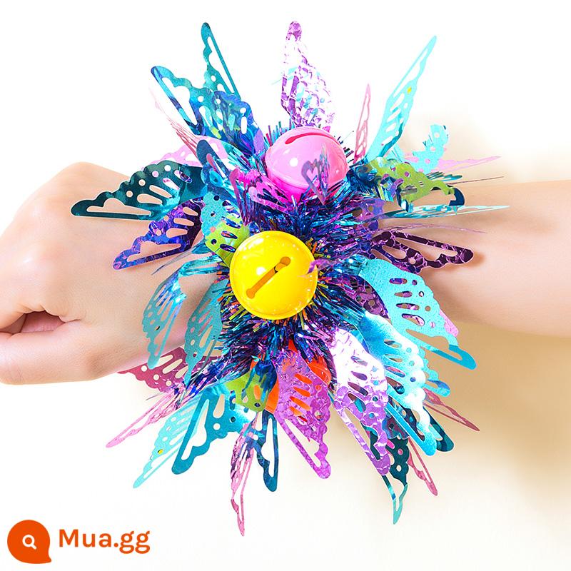 Dance Hand Flower Bell Biểu diễn của trẻ mẫu giáo Cổ tay Flower Games Bracelet Bell Dance Bracelet Flower - Cặp chuông cánh xanh hồng (khóa di động)