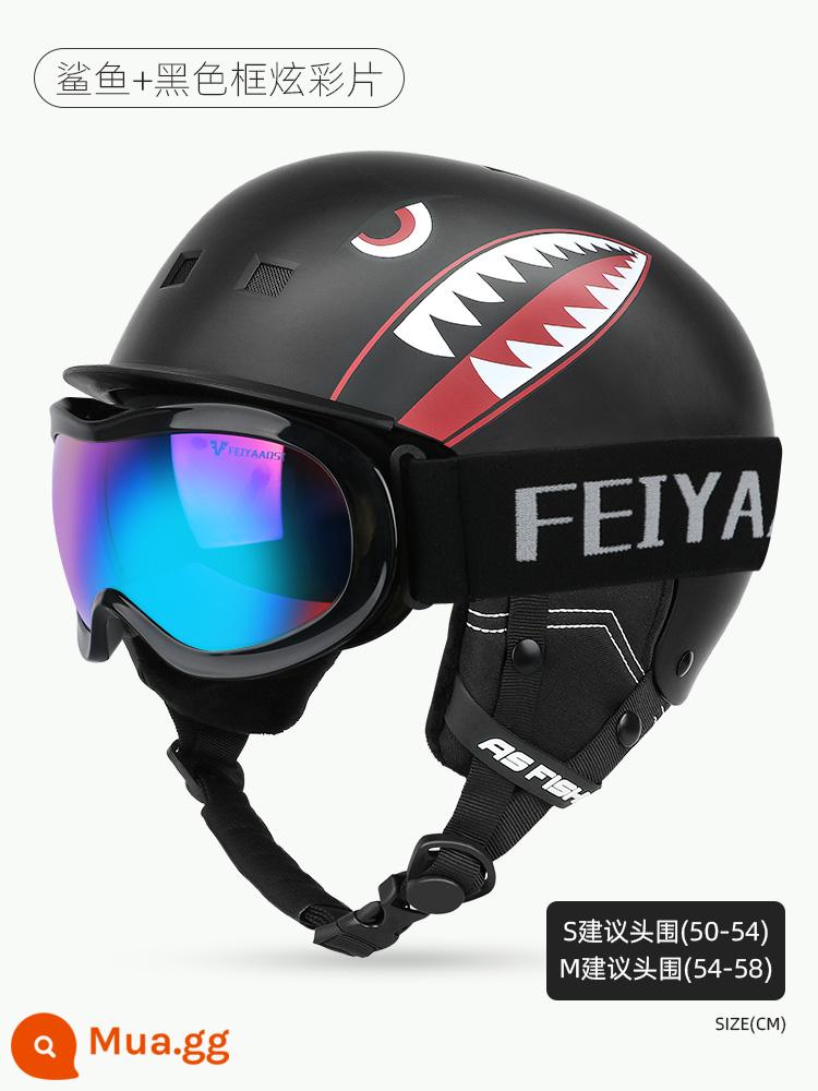 Kính trượt tuyết Ski Gương, Trẻ em, Girls, Baby Snow Field Goggles Card Thiết bị chống lại bộ đầy đủ - Phim đầy màu sắc Shark+Khung đen