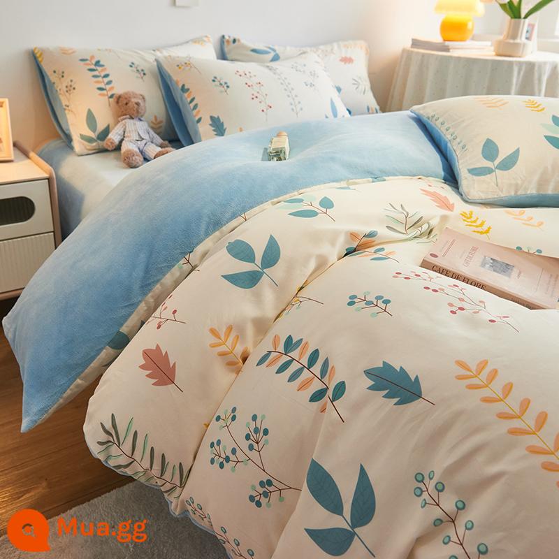 Jie Liya mùa đông A cotton B nhung sữa 4 món đơn Plus nhung ấm giường bông flannel nhung san hô - nắng nhung