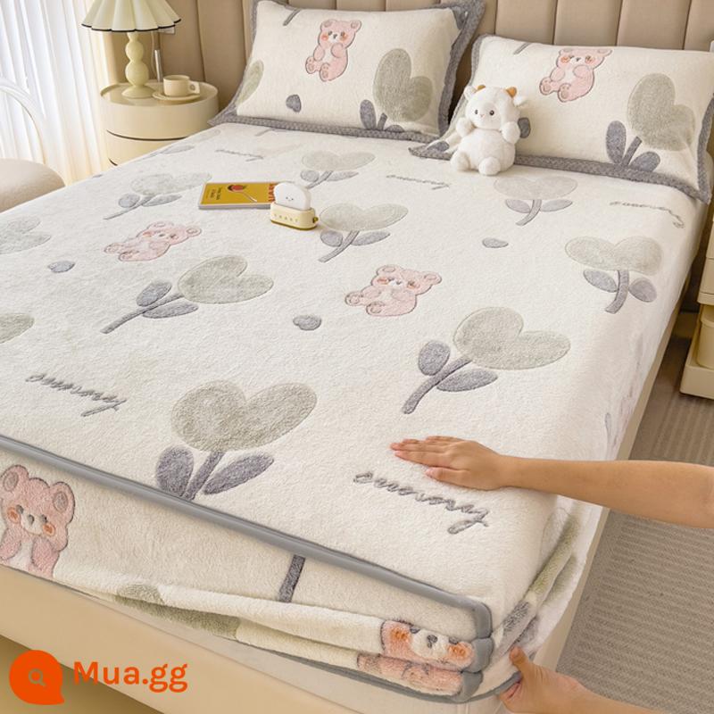 Jieliya sữa san hô mô hình Velvet Single Bed Bed Mids Matsus Mattp Mattop Caper Matsted Mattop Cast Set - gấu hoa xanh