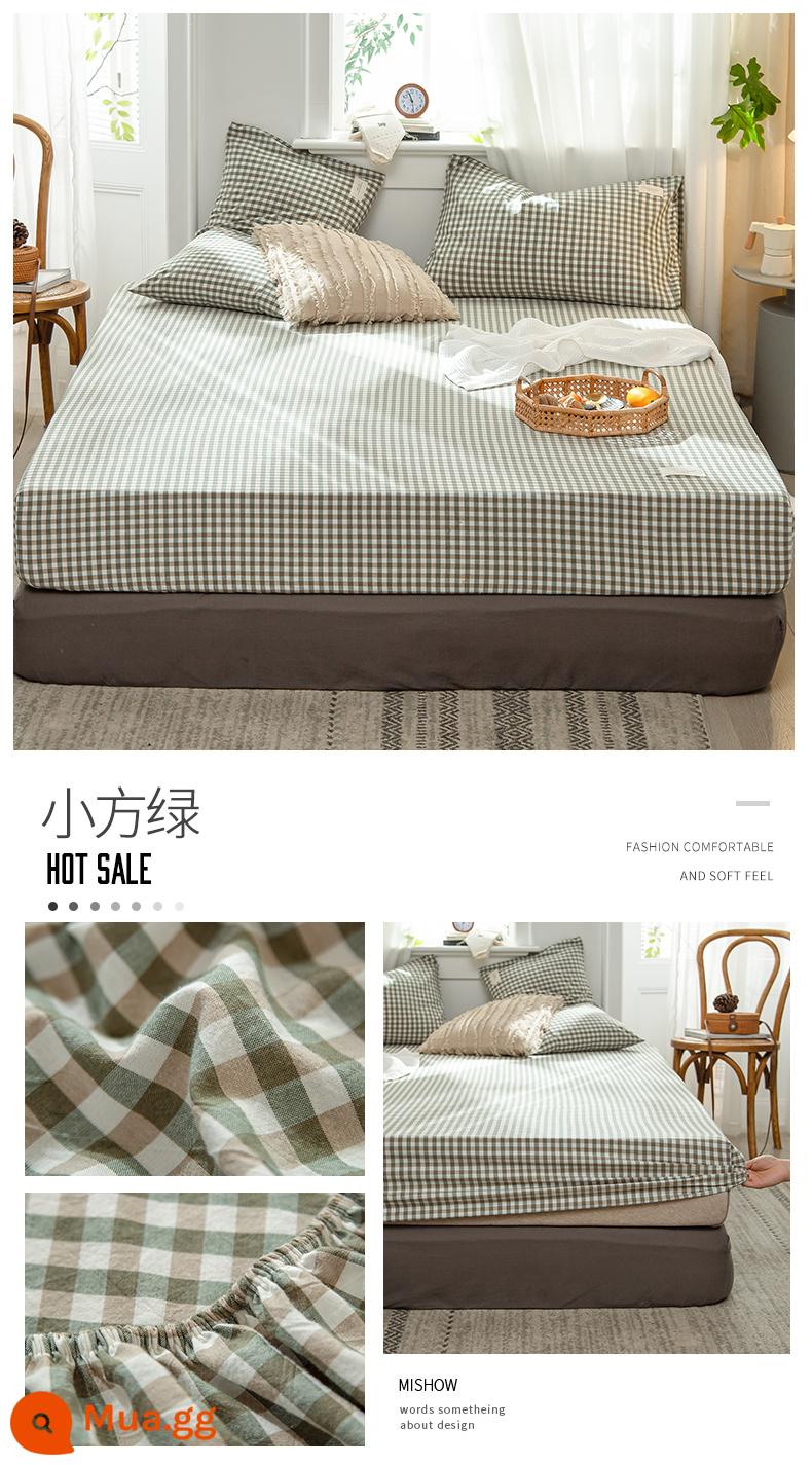 Jieliya Xinjiang Cotton Bed Bed Single -Belling Bed Bed Cover Cotton Cotton Tablet Bed Bed Bedding Bed Cover Bụi che phủ bụi - Xanh vuông nhỏ [bông Tân Cương chải kỹ, giặt sạch]