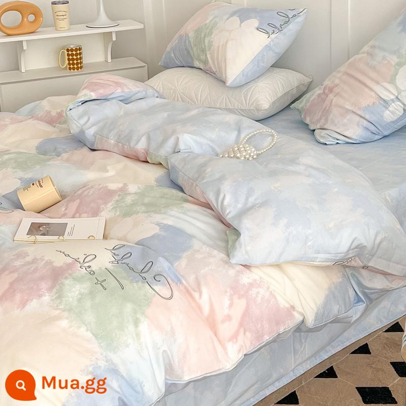 Jie Liya cotton nguyên chất bốn mảnh 100 cotton chăn ga trải giường chăn ga gối trải giường ký túc xá chăn ga trải giường bộ ba món - Macaron Sfumato