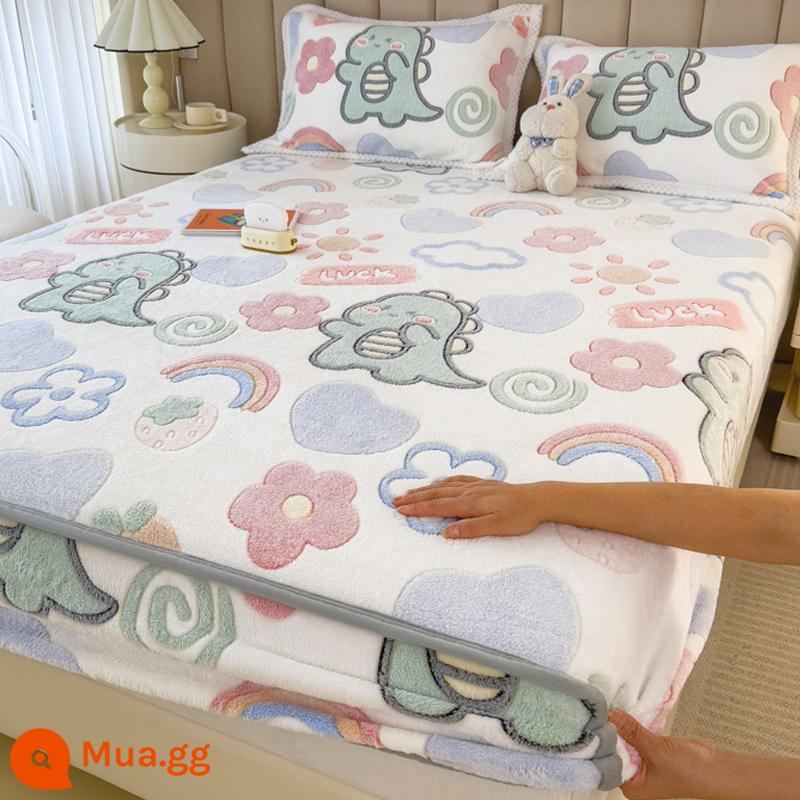 Jieliya sữa san hô mô hình Velvet Single Bed Bed Mids Matsus Mattp Mattop Caper Matsted Mattop Cast Set - khủng long đầy màu sắc