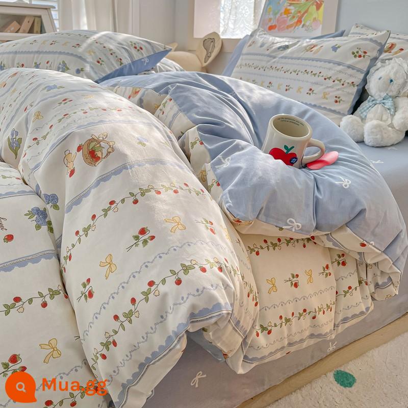 Jie Liya cotton nguyên chất vỏ chăn 1 mảnh 100 cotton vỏ chăn Bộ lõi vỏ chăn 150x200 vỏ chăn ga gối 200x230 - cây nho hồng