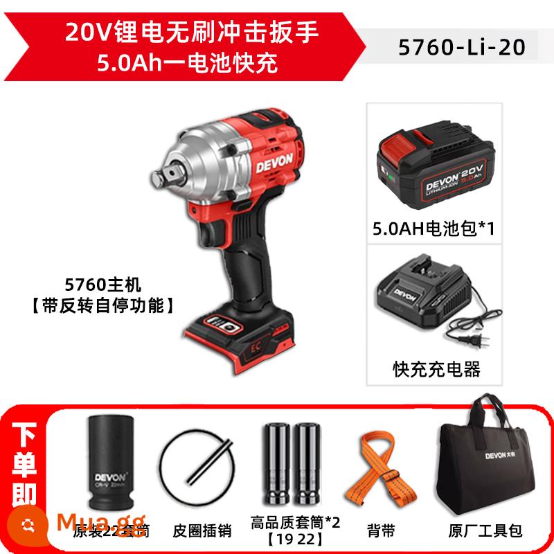 Dayou 5760 Tua Vít Điện Mô-men Xoắn Cao Lithium Điện Cờ Lê Sạc Tác Động Giá Công Nhân Công Cụ Đặc Biệt Ban Đầu Xác Thực - Cờ lê 5760 [5.0Ah sạc nhanh 1 pin] kèm phụ kiện