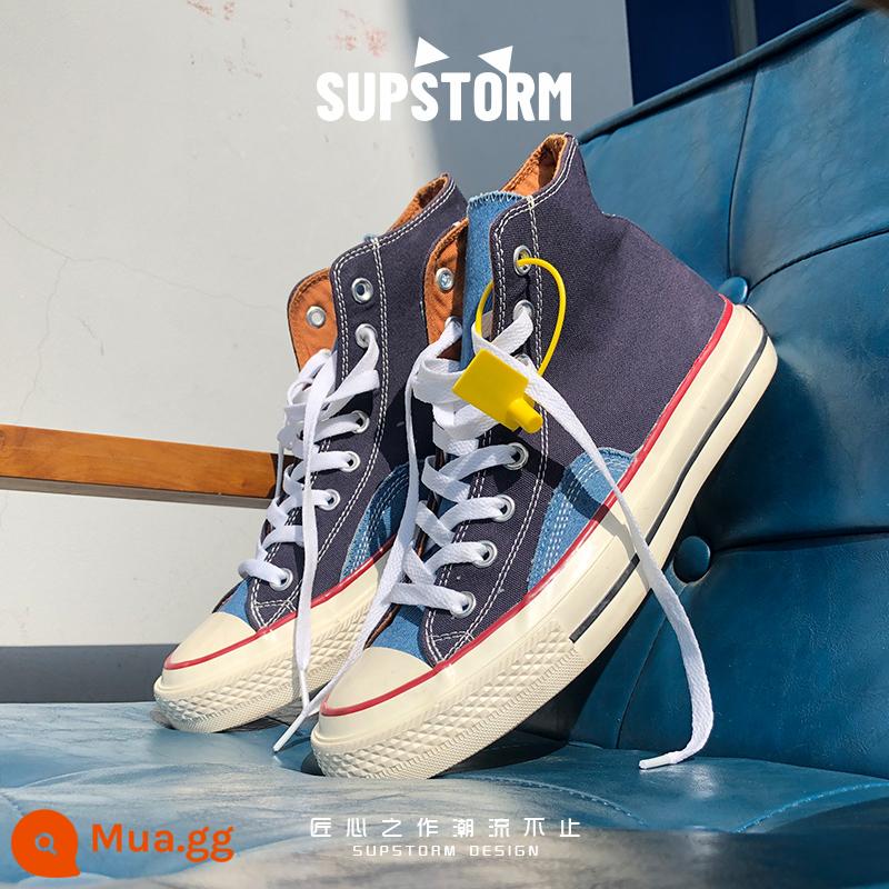 Supstorm Giày mới Canvas Giày nam Tây Tạng Màu xanh - Ống cao màu xanh hải quân (một cỡ quá lớn) Nhận và nhận dây giày miễn phí