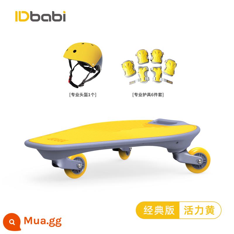 Idbabi Trẻ nhỏ Skateboard Người mới bắt đầu - Vàng chanh Vàng rực rỡ + Mũ bảo hộ + Đồ bảo hộ