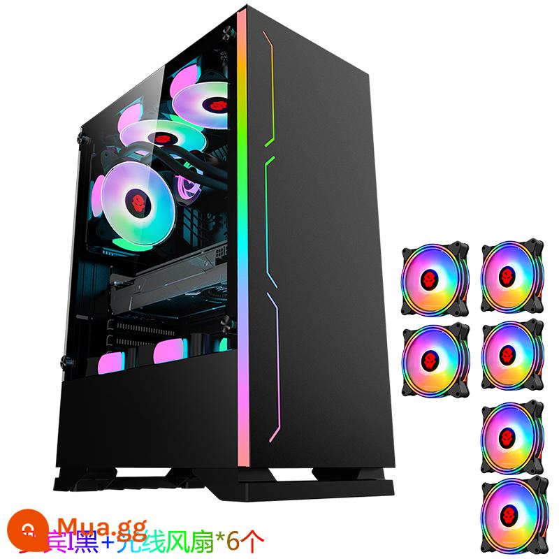 Play Jia Robin I light bar Vỏ máy tính RGB kính cường lực toàn mặt Bộ nguồn trong suốt dưới card đồ họa dài vỏ máy tính để bàn - Robin I Black + Quạt Sáu Ánh Sáng