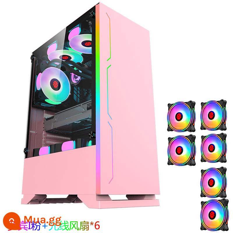 Play Jia Robin I light bar Vỏ máy tính RGB kính cường lực toàn mặt Bộ nguồn trong suốt dưới card đồ họa dài vỏ máy tính để bàn - Robin I Pink + Sáu Quạt Ánh Sáng