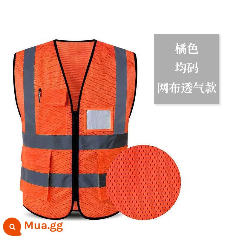 Áo vest chống đèn an toàn xây dựng trang web xây dựng giao thông Vệ sinh Vệ sinh màu xanh lá cây và màu cam làm việc tùy chỉnh in ấn tùy chỉnh - Lưới thoáng khí màu cam (10 cái)