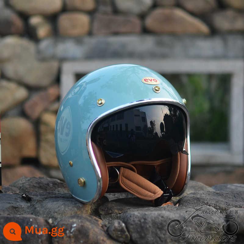 Đài Loan EVO Mũ Cứng Retro 34 Mũ Bảo Hiểm Nửa Đầu Máy Vespa Giang Cát Đạp Nam Nữ Thân Mũ Bảo Hiểm Nhỏ Với Kính Mát Ống Kính - Thắt lưng xanh Matsugiri tích hợp kính râm có thể thu vào evo venus khóa tháo nhanh