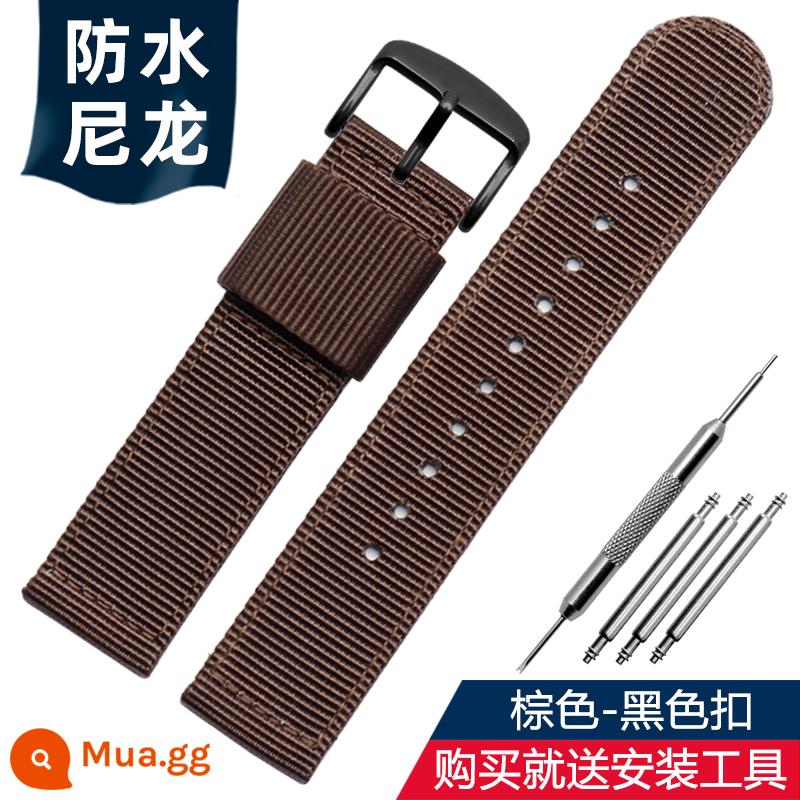 Nato thay thế Seiko Seagull dw dây đeo bằng vải nylon màu xanh đen cho nam và nữ 18/20/22/24mm - khóa màu nâu đen