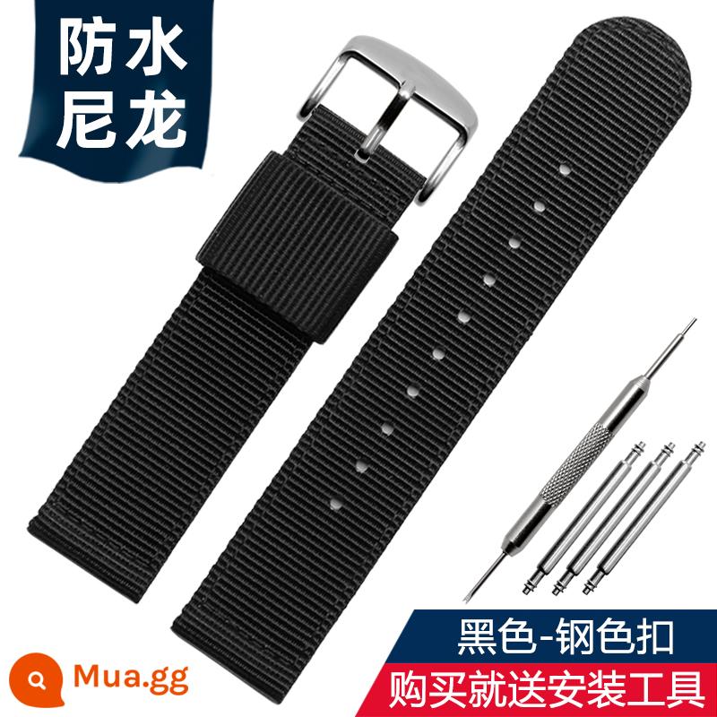 Nato thay thế Seiko Seagull dw dây đeo bằng vải nylon màu xanh đen cho nam và nữ 18/20/22/24mm - Khóa thép đen