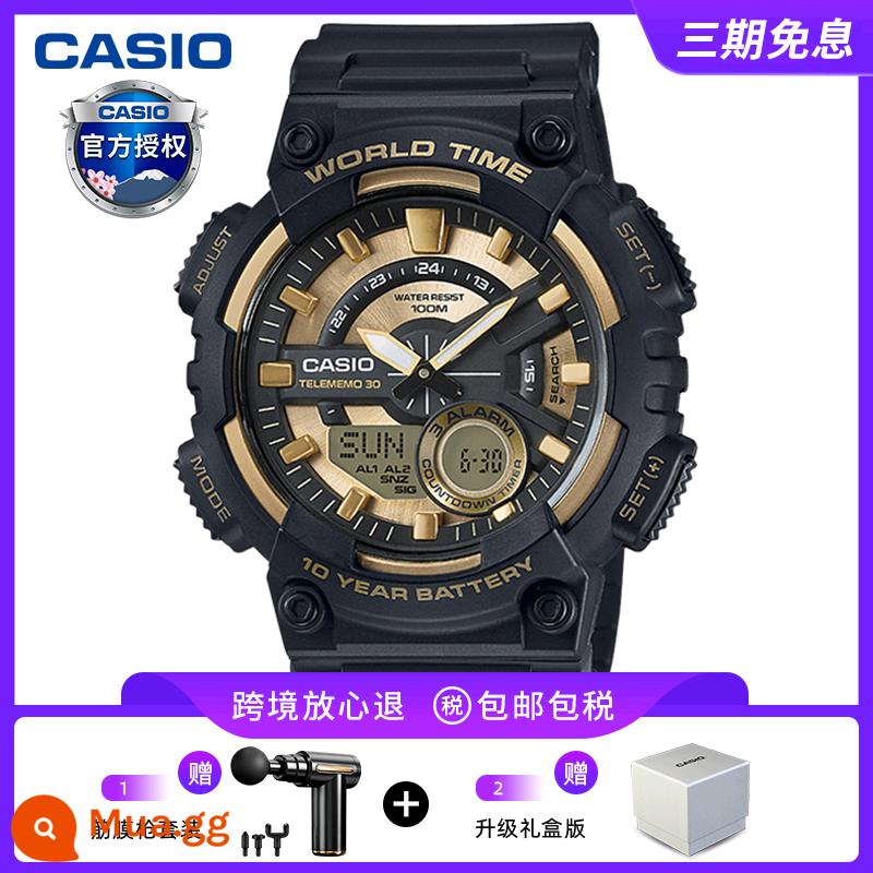 Đồng hồ CASIO nam sinh viên thể thao chiến binh màu đen trái tim bóng tối AEQ110 đồng hồ điện tử giới hạn đồng hồ thạch anh vàng đen - AEQ-110BW-9AVDF [Súng fascia hoặc tai nghe Bluetooth miễn phí]