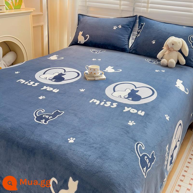 Chăn chăn văn phòng dày mềm ấm chăn nhỏ thảm sofa đơn chăn sữa vải nỉ tấm - Royal blue love cat nhung m đã được kiểm định chất lượng