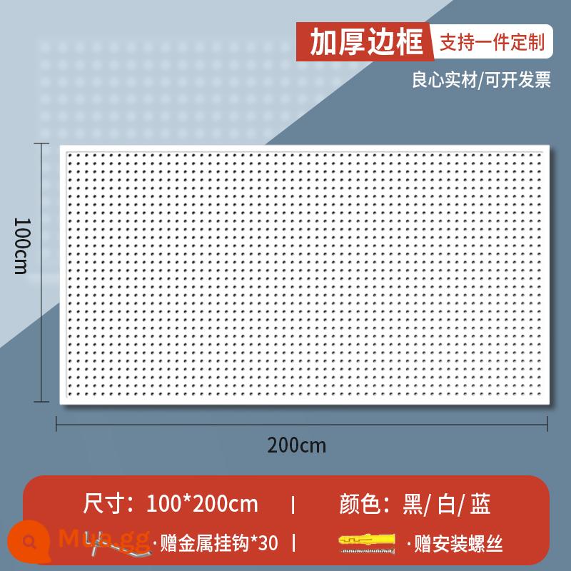 Lỗ tròn bảng lỗ có giá để đồ bằng thép không gỉ đục lỗ công cụ lưu trữ treo bảng treo tường tùy chỉnh phần cứng móc giá trưng bày - Phiên bản khung mở rộng [100*200] dày đi kèm 30 móc 10 cm
