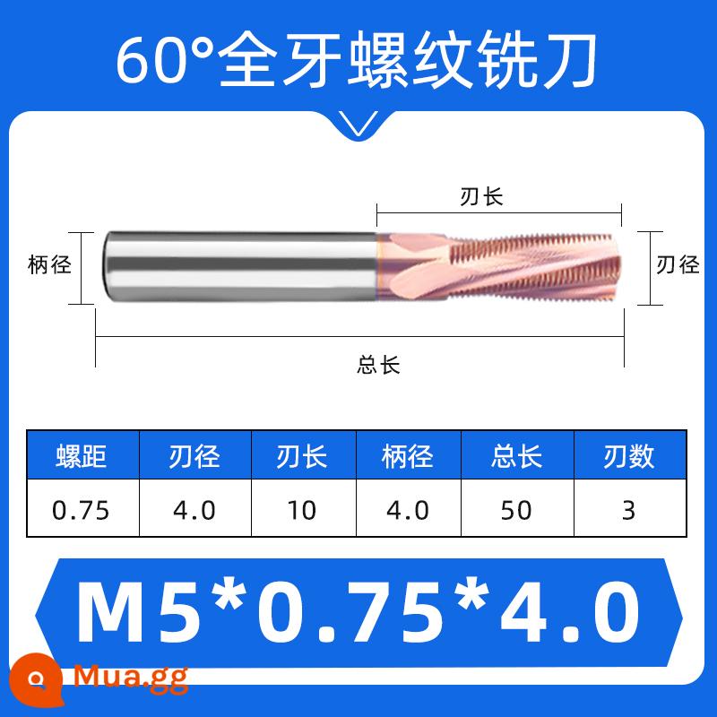 Dao phay ren 60 độ một răng ba răng đầy đủ M1-M24 thép hợp kim vonfram dao răng hệ mét có thể được tùy chỉnh - Huỳnh quang màu vàng M5*0.75*D4 (tất cả)