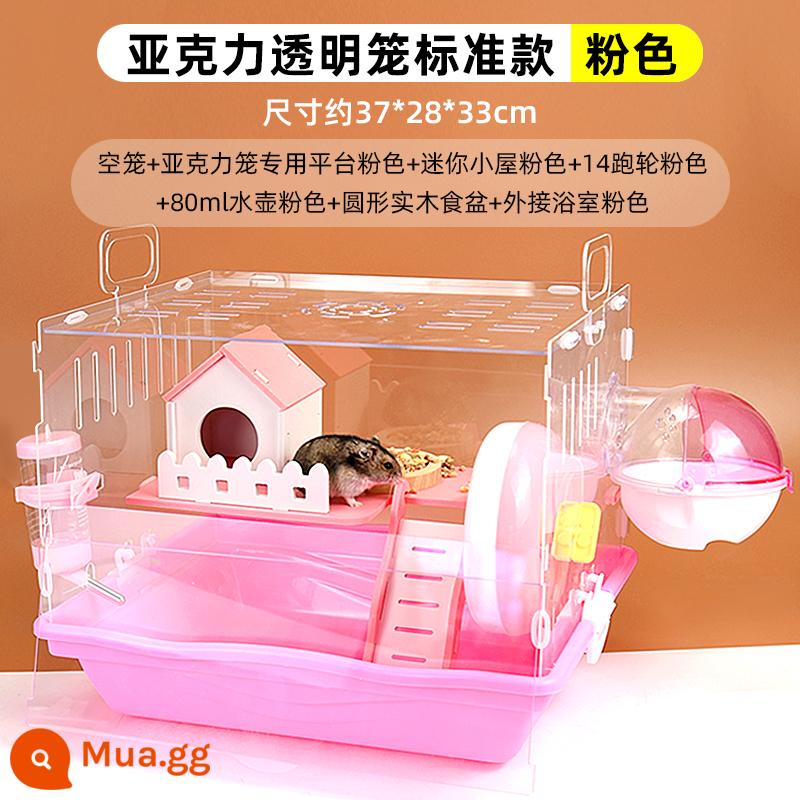 Lồng chuột hamster gấu vàng biệt thự siêu lớn sang trọng hamster nhỏ cung cấp gói hoàn chỉnh lồng lâu đài acrylic hai lớp - Bộ 7 món cabin ấm cúng lồng acrylic màu hồng anh đào