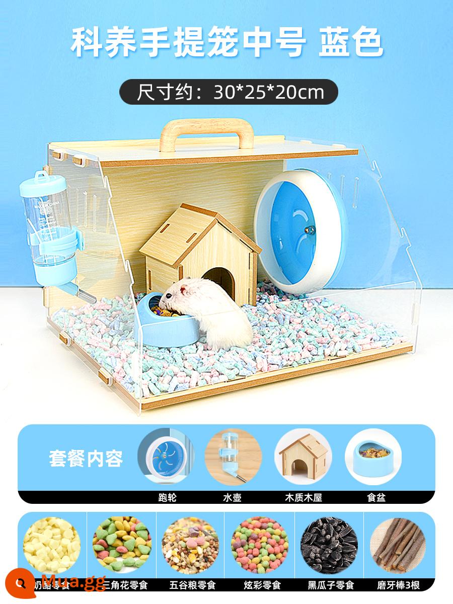 Lồng chuột hamster gấu vàng biệt thự siêu lớn sang trọng hamster nhỏ cung cấp gói hoàn chỉnh lồng lâu đài acrylic hai lớp - [Không gian rộng lớn] Gói quà tặng lồng di động Keyang màu xanh vừa