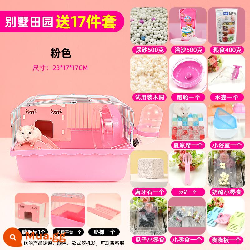 Lồng chuột hamster gấu vàng biệt thự siêu lớn sang trọng hamster nhỏ cung cấp gói hoàn chỉnh lồng lâu đài acrylic hai lớp - ‍❤️‍‍❤️Bộ 17 món Villa Garden Pink