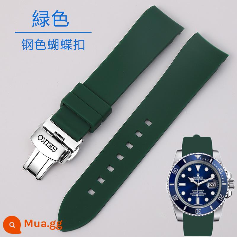 Dây đồng hồ Seiko cong SEIKO No.5 phi công xanh nước ma dây silicone cong thể thao nam 20 21 22 - Màu xanh lá cây - khóa màu thép