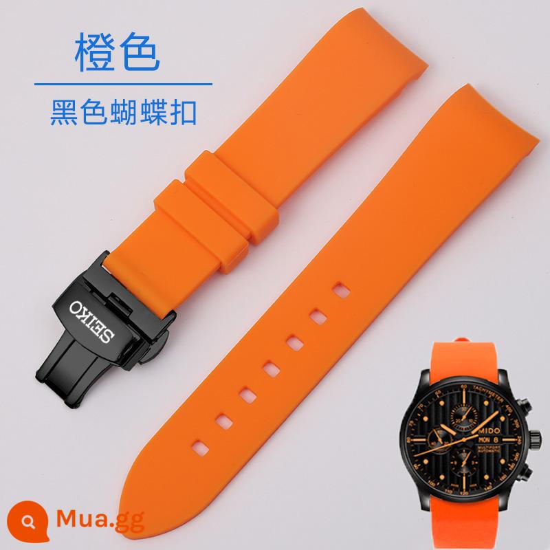 Dây đồng hồ Seiko cong SEIKO No.5 phi công xanh nước ma dây silicone cong thể thao nam 20 21 22 - Khóa màu cam-đen