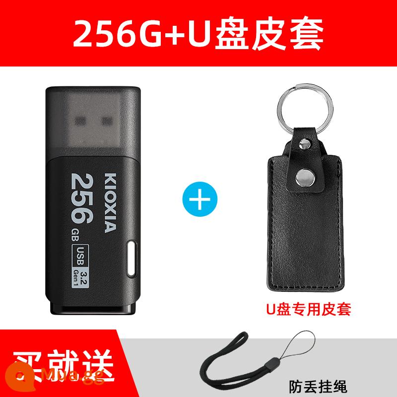 Kioxia Ổ Đĩa Flash 256G Tốc Độ Cao USB3.2 Máy Tính Dung Lượng Lớn Xe Sinh Viên Đèn LED Cổng USB Chính Hãng Chính Thức Flagship Store - 256G màu đen + bao da/có dây buộc