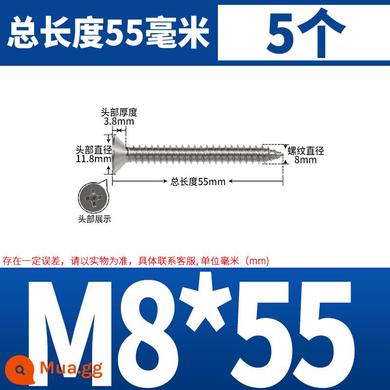 Thép không gỉ 304 dài thêm đầu chìm Vít tự tháo mở rộng đầu phẳng chéo vít gỗ M3M4M5-M8 * 200 - M8*55 (5 cái)