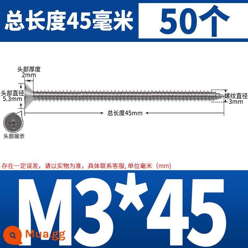 Thép không gỉ 304 dài thêm đầu chìm Vít tự tháo mở rộng đầu phẳng chéo vít gỗ M3M4M5-M8 * 200 - M3*45 (50 cái)