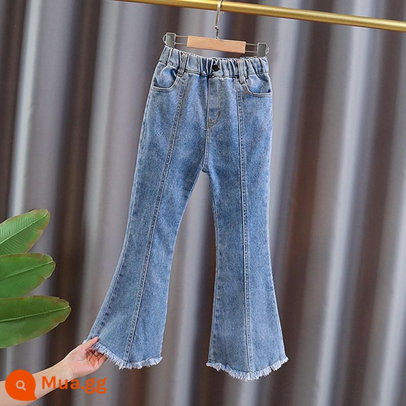 Quần nỉ bé gái quần ống loe denim thu đông 2022 quần ống loe siêu nhỏ phong cách nước ngoài cho trẻ em trung và lớn mới - Công chúa Yunluo Quần ống loe màu xanh Xuân Thu