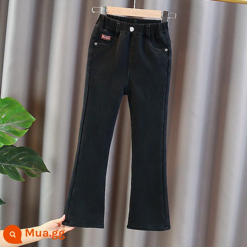 Quần nỉ bé gái quần ống loe denim thu đông 2022 quần ống loe siêu nhỏ phong cách nước ngoài cho trẻ em trung và lớn mới - mùa xuân và mùa thu đen