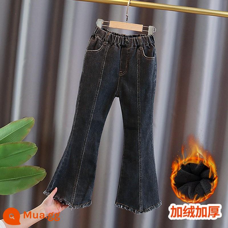 Quần nỉ bé gái quần ống loe denim thu đông 2022 quần ống loe siêu nhỏ phong cách nước ngoài cho trẻ em trung và lớn mới - Công chúa Yunluo Quần ống loe nhung đen xám