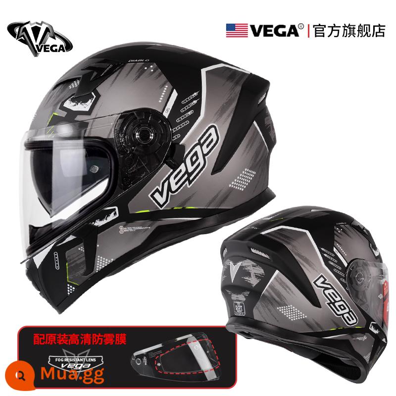 Mỹ VEGA Moto rcycle Mũ Bảo Hiểm Xe Máy Chạy Mũ Bảo Hiểm Chống Sương Mù Mùa Đông Nam Nữ Bốn Mùa Đa Năng Cá Tính mũ Bảo Hiểm Full - Đen, xám và trắng có chống sương mù