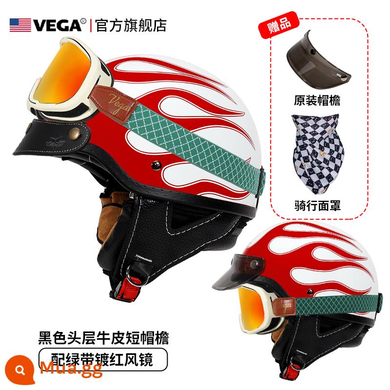 Mỹ VEGA Retro Đầu Máy Đầu Máy Mũ Nam Nữ Nhật Bản Harley Mũ Bảo Hiểm Nửa Mùa Đông 4 Xe Ô Tô Điện Muỗng Mũ Bảo Hiểm - Hongyan (gửi kính mạ đỏ thắt lưng xanh + vành mũ da đen)