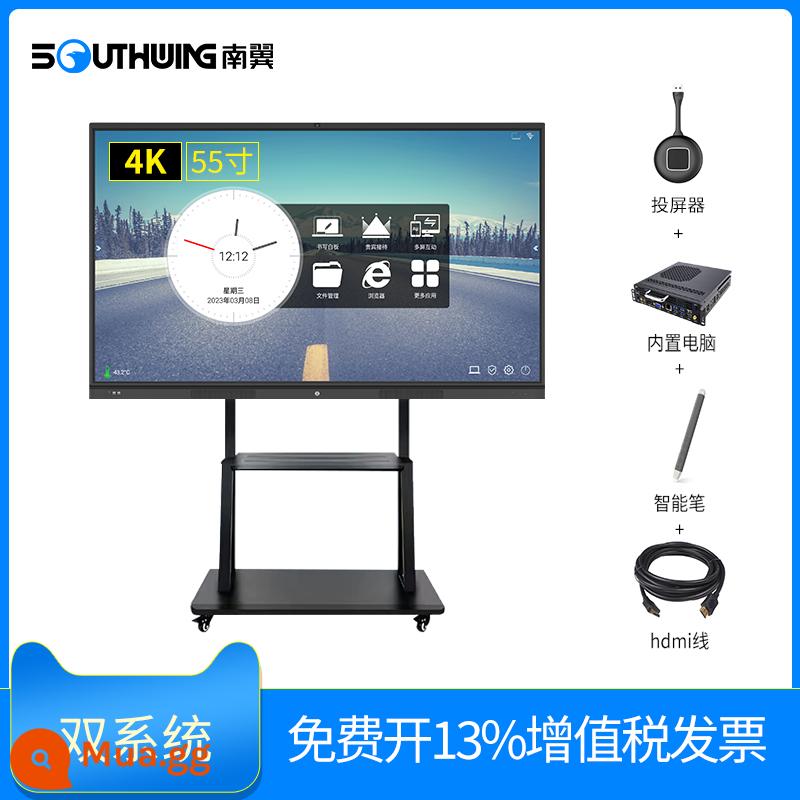 Máy tính bảng hội nghị thông minh 55/65/75/86 inch TV cảm ứng văn phòng treo tường, bảng điện tử tương tác, video đa phương tiện, điều khiển từ xa dạy học, màn hình cảm ứng độ nét cao 4K - Hệ thống kép 55 inch/máy chiếu màn hình/giá đỡ di động/bút thông minh