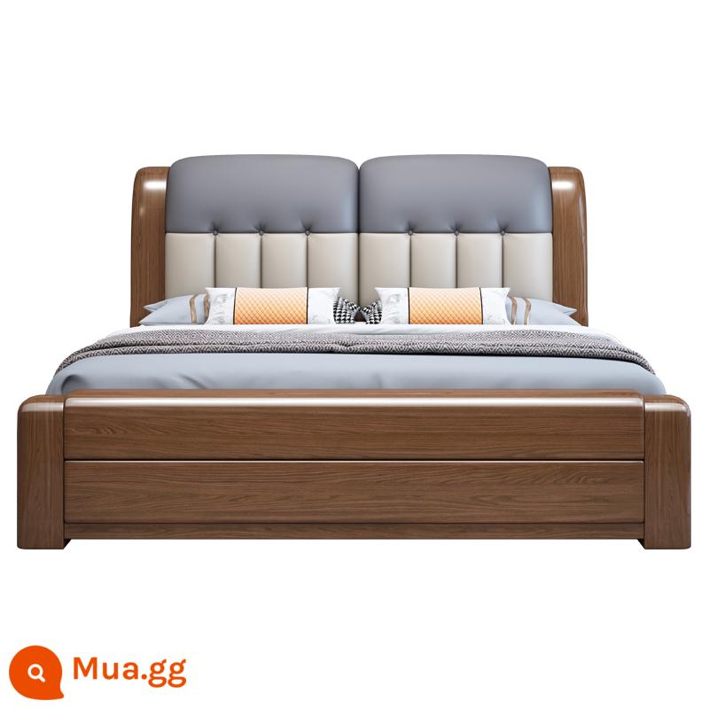 Walnut Solid Wood Bed 1.8 -Meter Double Bed Modern Modern Minorist 1.5 -Meter Túi mềm Master Phòng ngủ Hộp cao Bed Bed Wedding - giường óc chó