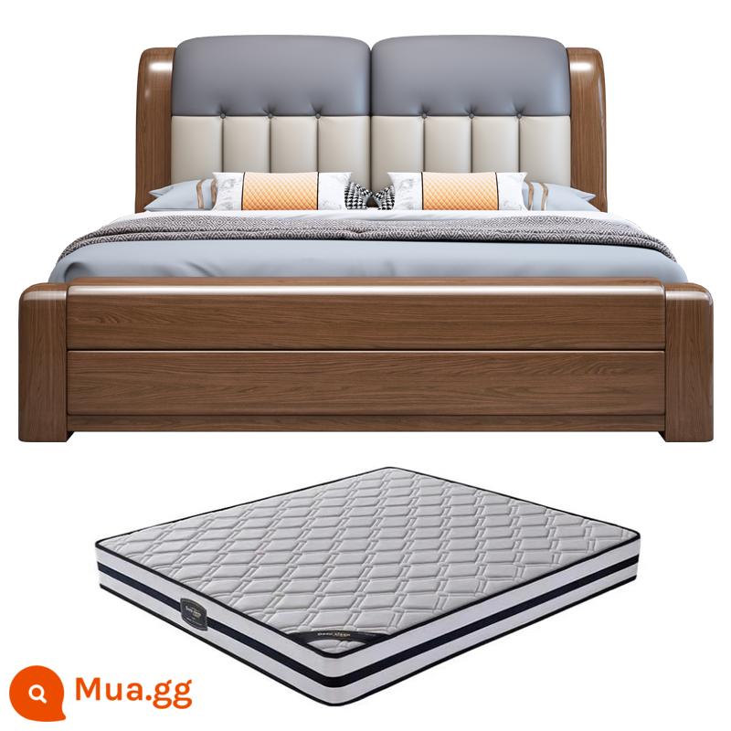 Walnut Solid Wood Bed 1.8 -Meter Double Bed Modern Modern Minorist 1.5 -Meter Túi mềm Master Phòng ngủ Hộp cao Bed Bed Wedding - Giường óc chó + nệm lò xo cao su