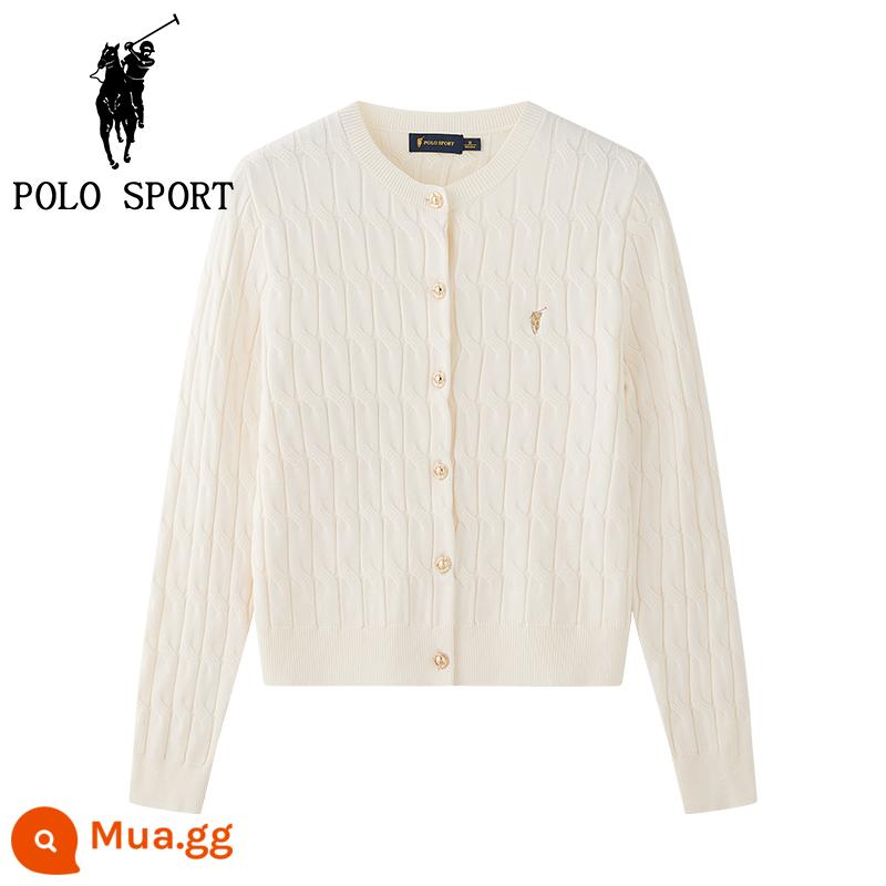 POLO THỂ THAO nữ mới cổ tròn dệt kim cardigan mùa thu hàng đầu mới Ralph Lauren polo màu cáp áo len áo khoác - Be