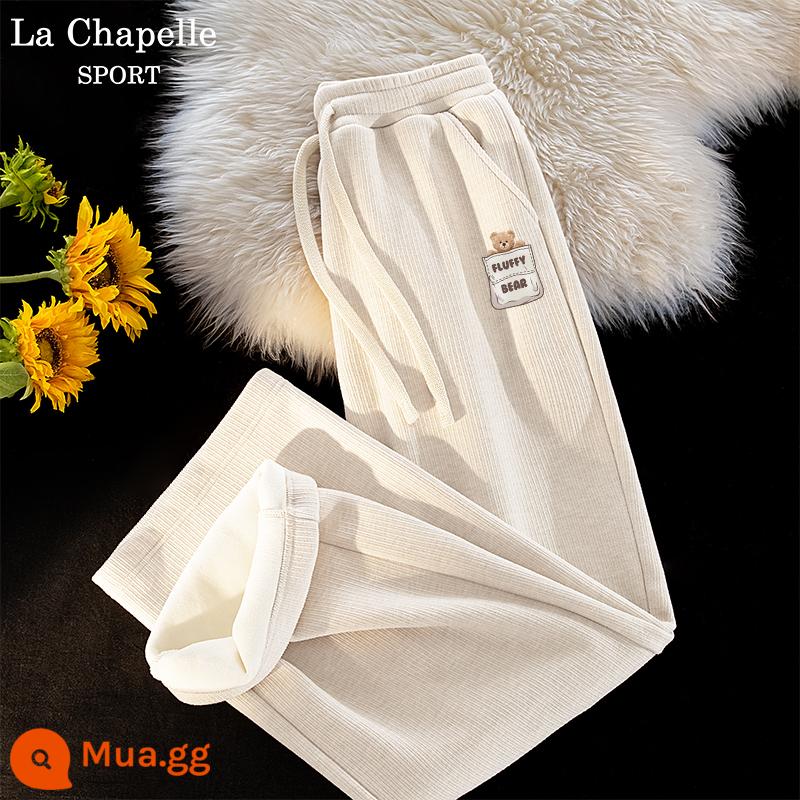 La Chapelle Plus nhung quần âu cho nữ 2024 mới xuân thu nhỏ quần ống rộng gạo nếp quần nữ mùa đông X - [Phong cách lông cừu] Off-White (Logo quần túi gấu)